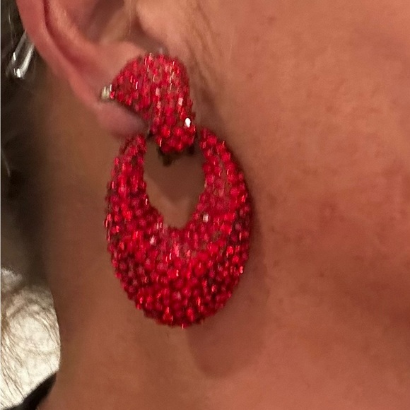 Vintage Bellini Vibrant Red Swarovski crystal drops earrings New/Clip/ Designer - Picture 8 of 13